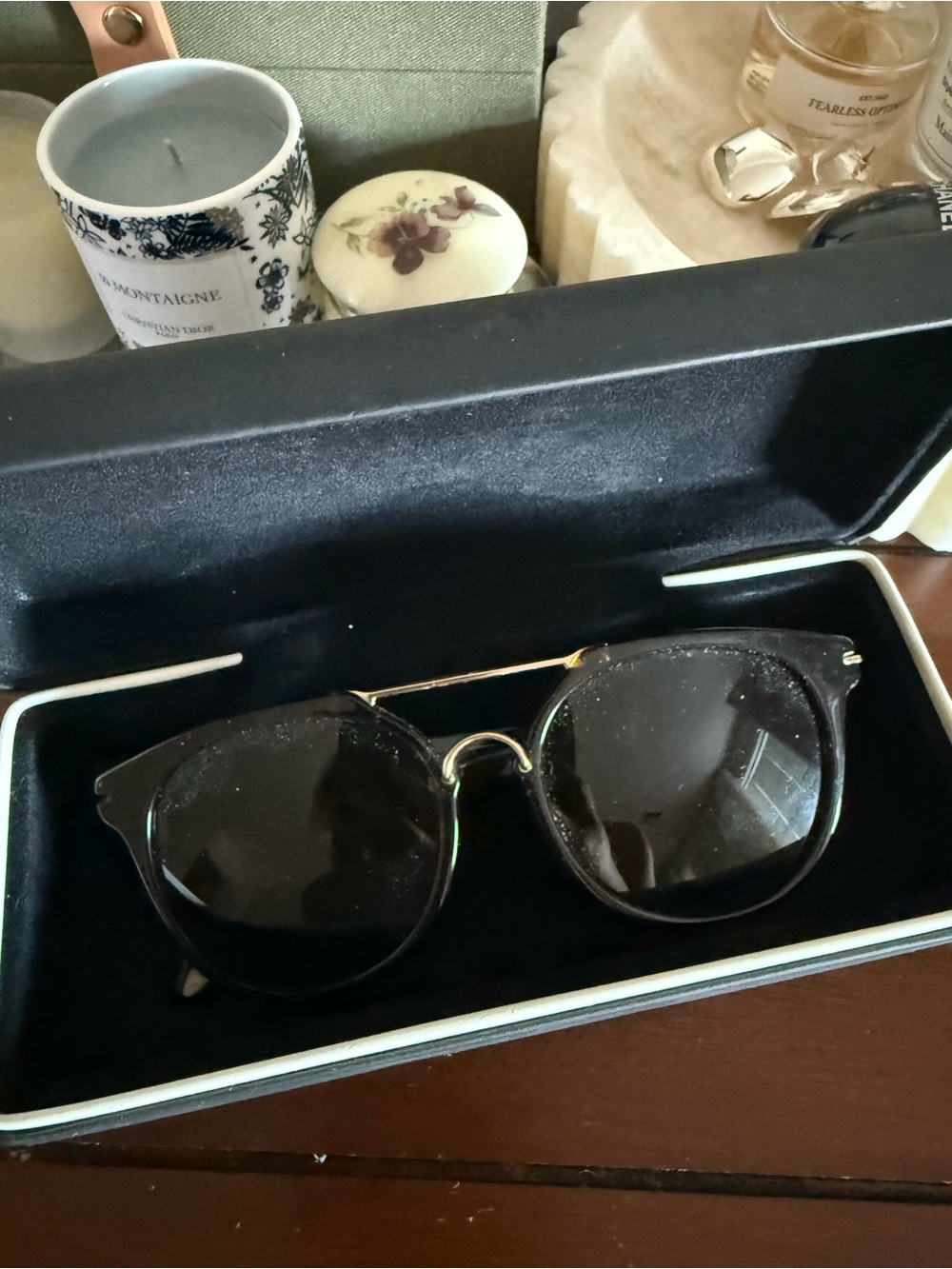 Givenchy Black Round Sunglasses with Gold Bridge